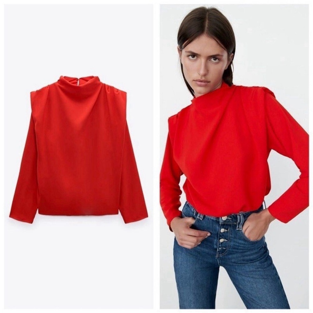 Zara Red Long Sleeve Blouse